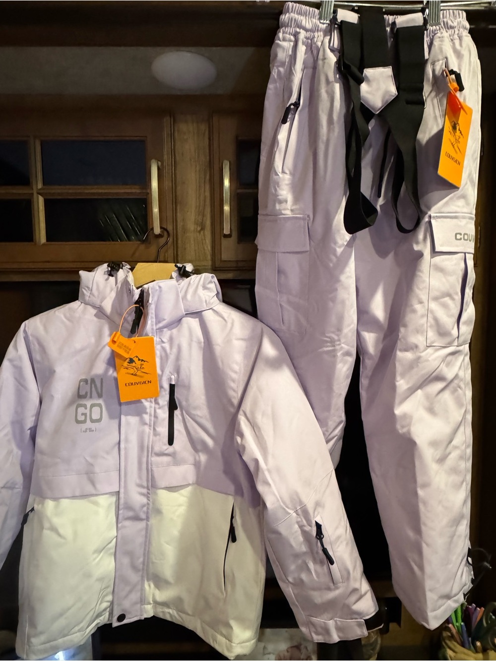 CN G Lavender and White Kids Puffer Jacket with Snow Pants